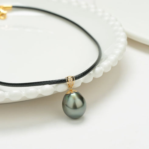 Large Tahitian Pearl Pendant on Leather Cord Necklace - House Of Pearls